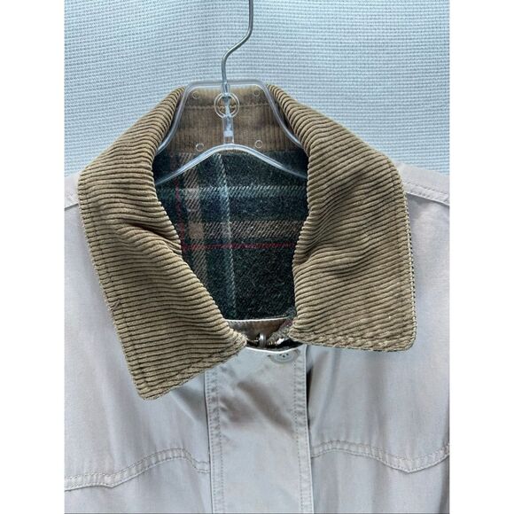 Vtg Barn Coat Women’s XL Tan Canvas Corduroy Collar Plaid Lined Utility Pockets - Picture 3 of 15